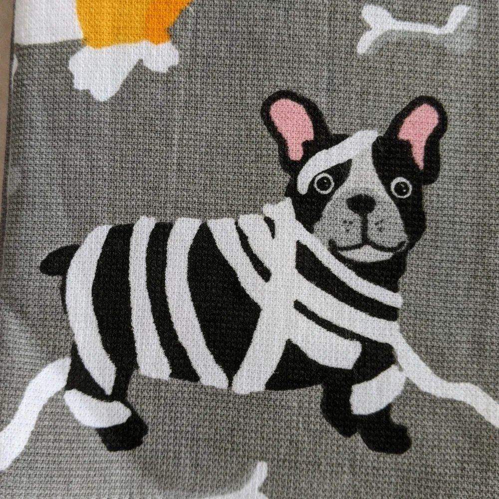 Boston Terrier Pug Halloween Theme Kitchen Towels Set of 4 Textured Cotton NWT